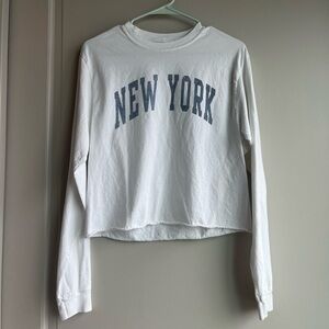 Brandy Melville White Long Sleeve "New York" Tee with Blue Print